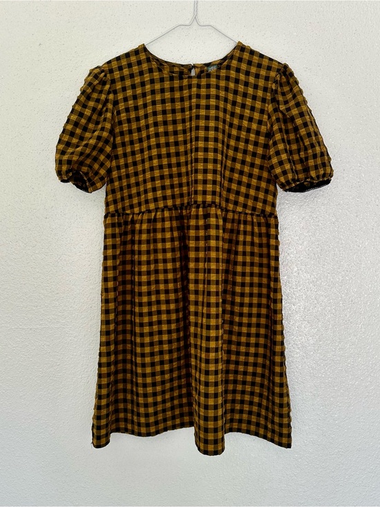 wild fable Dresses & Skirts - Grunge Punk Mustard and Black Gingham Puckered Puff-Sleeve Dress